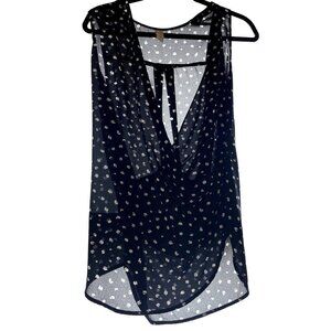 Allison Joy Flowy Deep V-Neck Sleeveless Ruched Blouse L